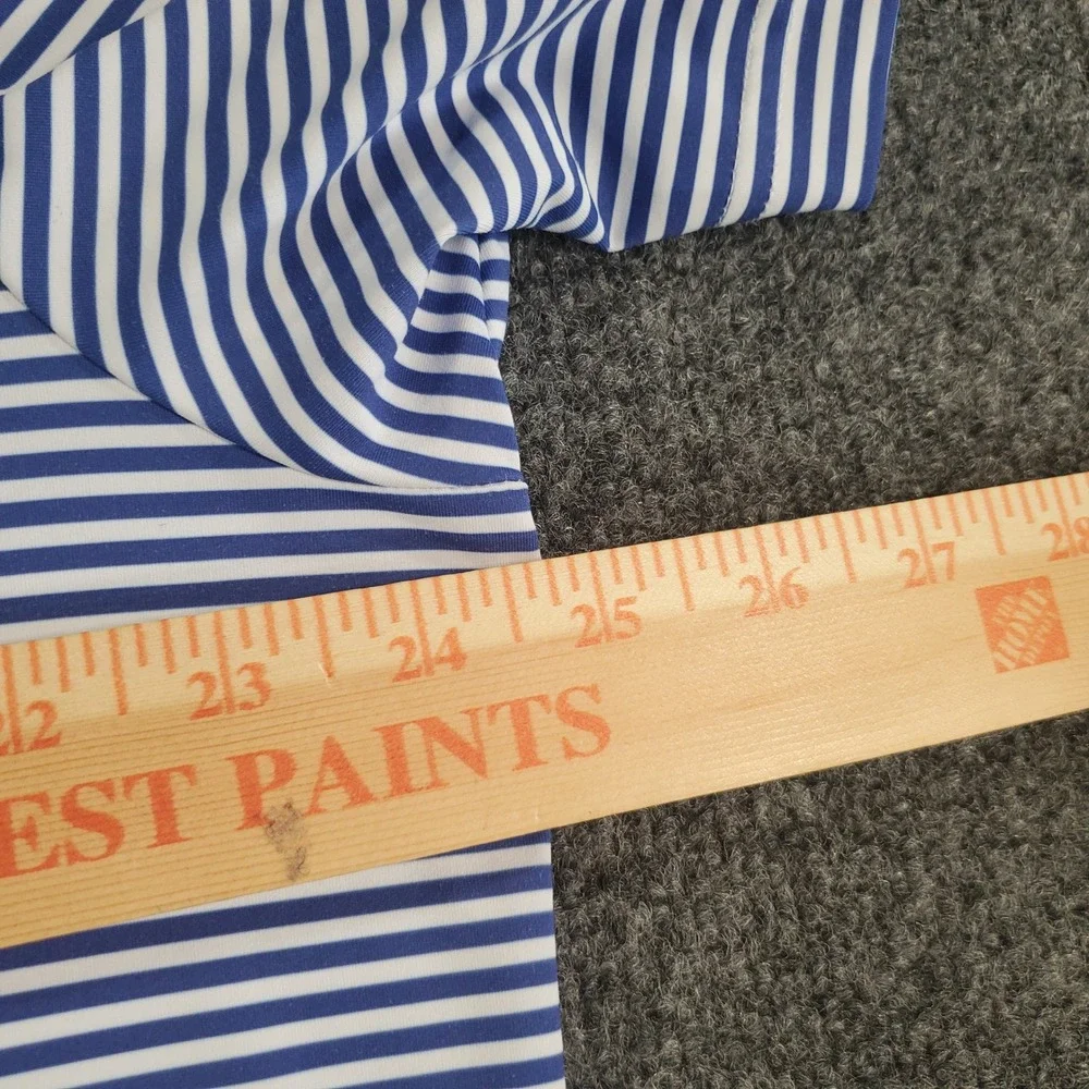 EAGEGOF Polo Shirt Men XL Short Sleeve Striped Blue White Stretch Button-Down